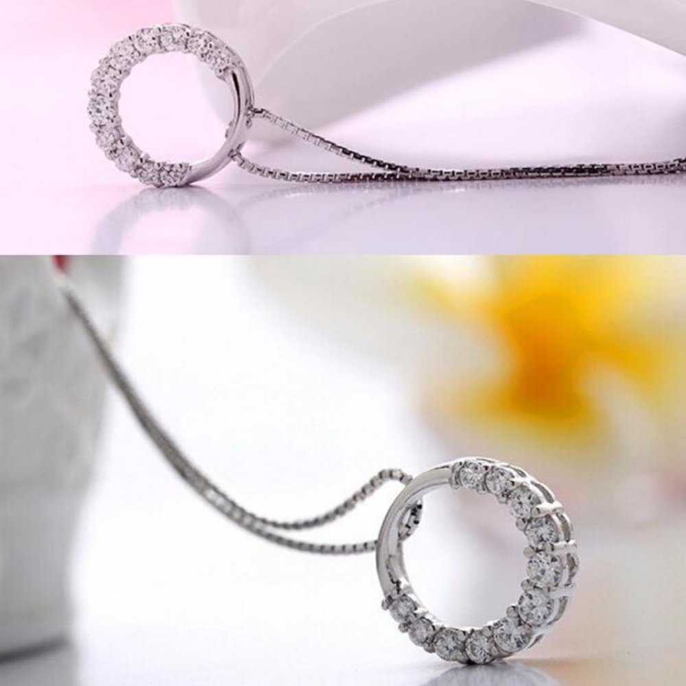 NEW 925 Sterling Silver Diamond Circle Necklace - Picture 8 of 8